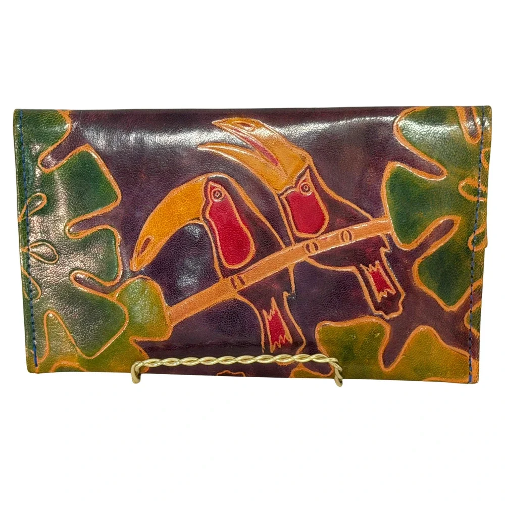 Tooled Leather Wallet Colorful Toucans Tropical 8